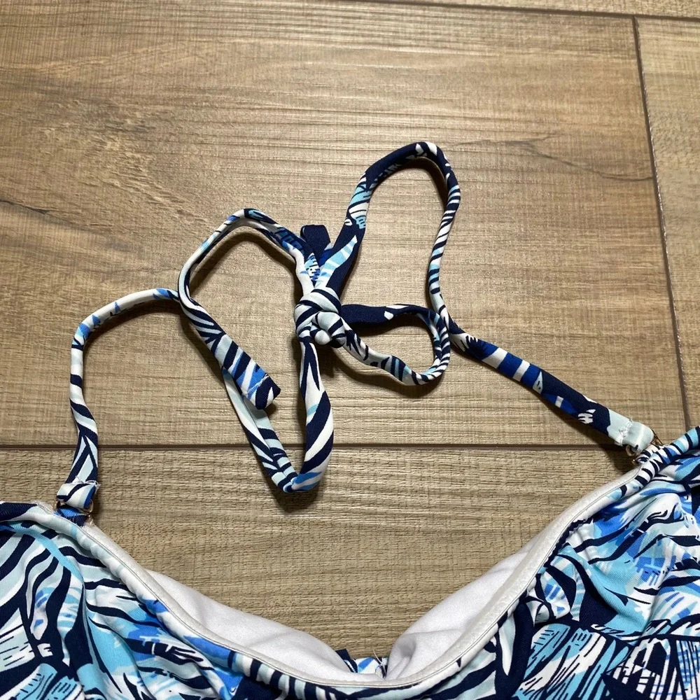 Stylish Swimwear Womens One Piece Floral Ruffle Halter Swimsuit Size‎ L Blue